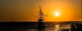 船舶,西,太陽