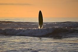 沖浪,日落,沖浪板