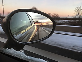 日出,汽车,雪