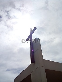 天空,交叉,教堂