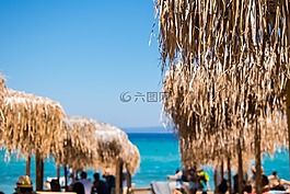 海,海灘,雨傘