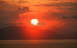 日落,海,紅色