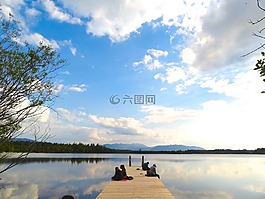 碼頭,湖,度假