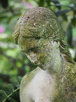 雕像,女孩,面對