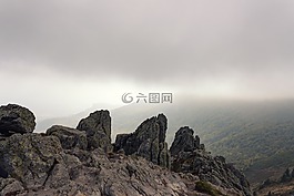 山峰,云,霧