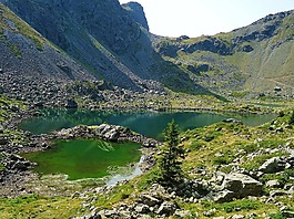 湖泊,山,夏季