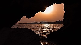 海洞,日落,太阳