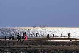 背光,海灘,沙灘
