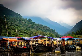 小山,船,多彩