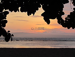 海灘,日出,日落