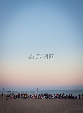 海灘,日落,沙