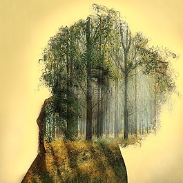 雙重曝光,森林,女子