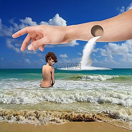 水,海洋,手