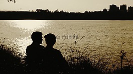剪影,黃昏,湖面