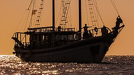 帆艇,日落,海
