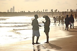 海灘,愛,日落