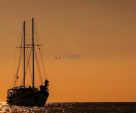 帆艇,日落,海