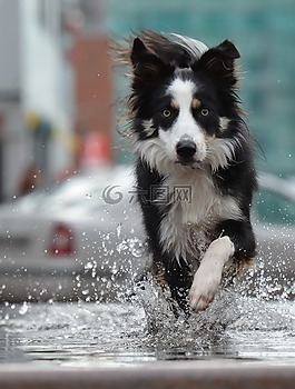 邊境牧羊犬,噴泉,城市