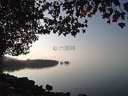 日出,秋季,巴拉頓湖