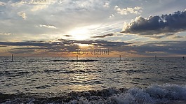 日落,密歇根湖,海灘