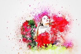 女孩,花圈,鲜花