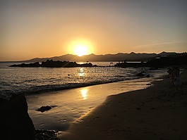 日落,蘭薩羅特島,海灘