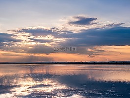 日落,日出,湖