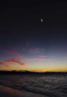 景觀,海灘,日落