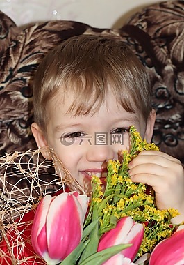 鮮花,孩子,男孩