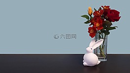 兔子,兔,鮮花