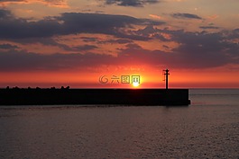 碼頭,景觀,日落