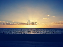 日落,海,北海