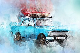 那輛舊車,車,水彩