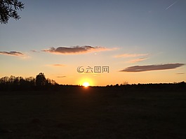 日落,晚上,村