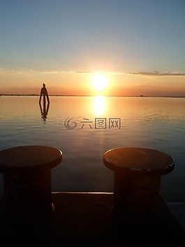 日落,海,太陽