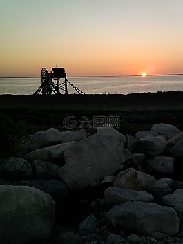 日落,海洋,夏季