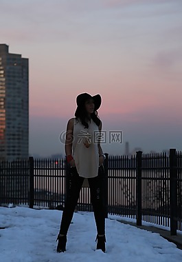 婦女,天空,雪
