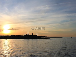 日落,海,太陽