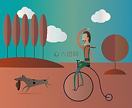 秋天,陽光燦爛的日子,騎車人