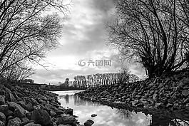 河,萊茵,黑色和白色