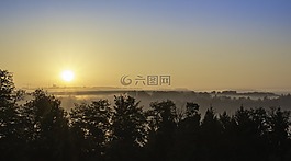 日出,霧,景觀