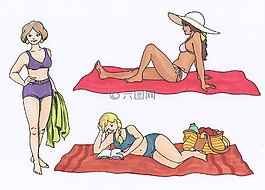 假期,海灘,女子