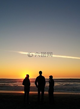 側(cè)影,日落,海灘