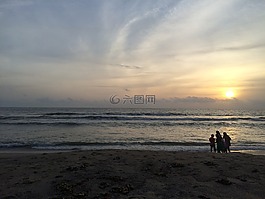 人,日落,海