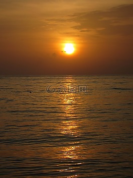 海,日落,海灘