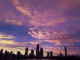 日出,紫色,城市