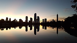 反思,城市,日出