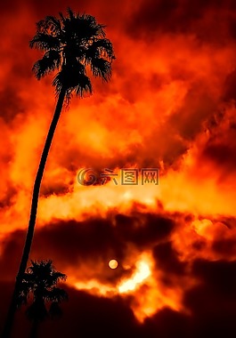 日落,黃昏,天空
