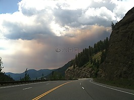 煙,公路,云
