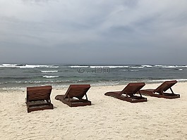 海灘,椅子,海